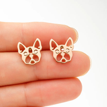 1 Pair Simple Style Dog Hollow Out Stainless Steel 18k Gold Plated Ear Studs