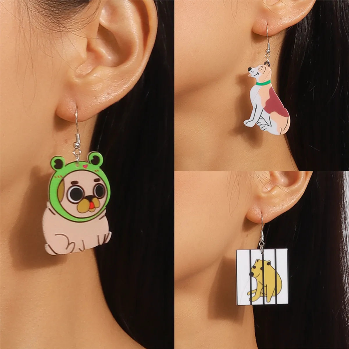 1 Pair Simple Style Dog Printing Zinc Alloy Drop Earrings