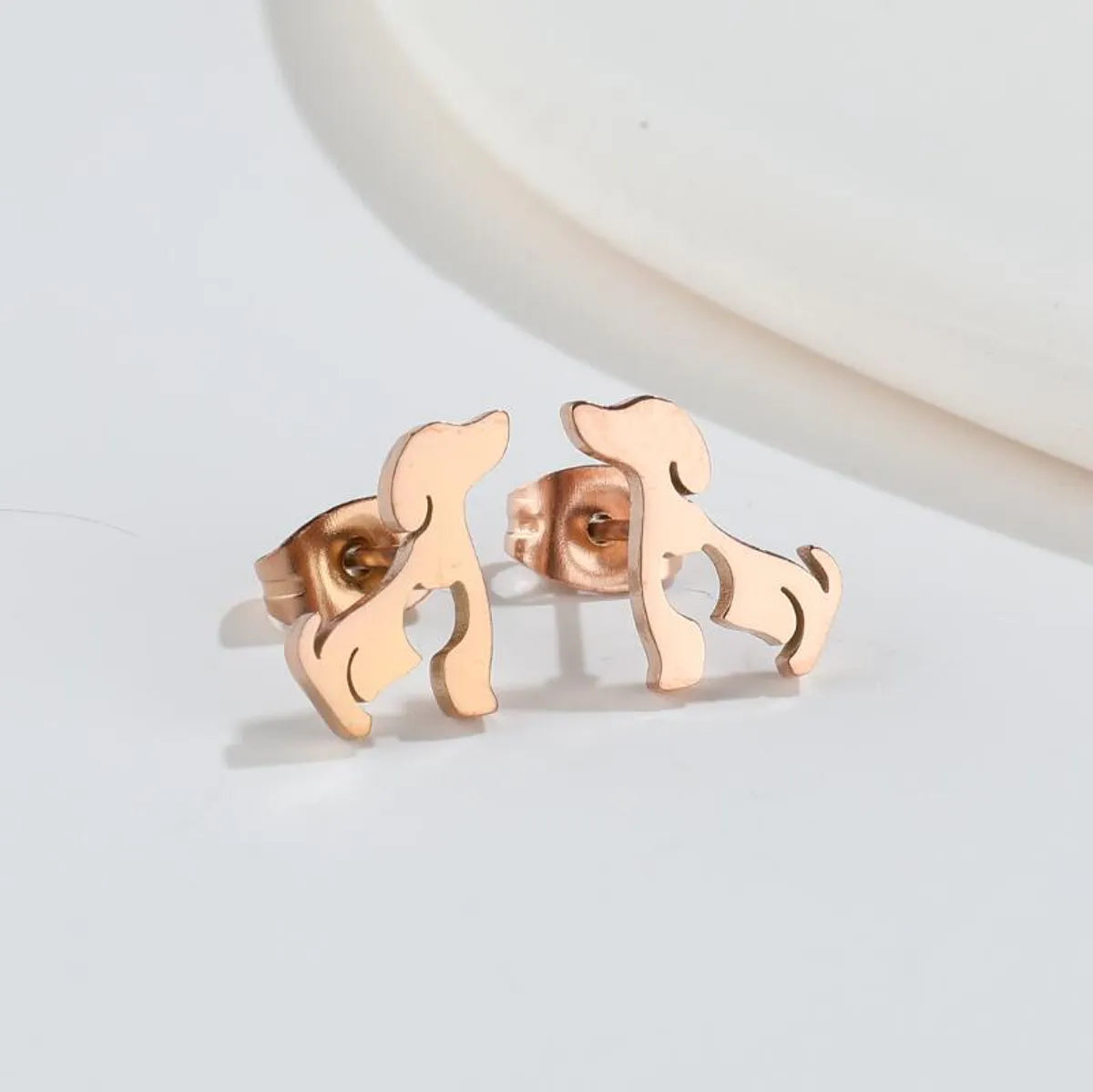 1 Pair Simple Style Dog Titanium Steel Plating Ear Studs