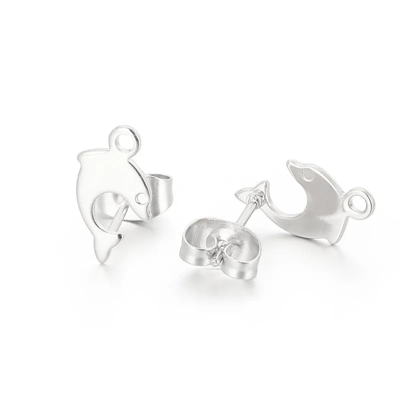 1 Pair Simple Style Dolphin Plating Stainless Steel 18K Gold Plated Ear Studs