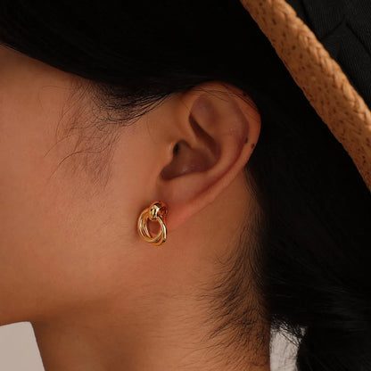 1 Pair Simple Style Double Ring Copper 18K Gold Plated Drop Earrings