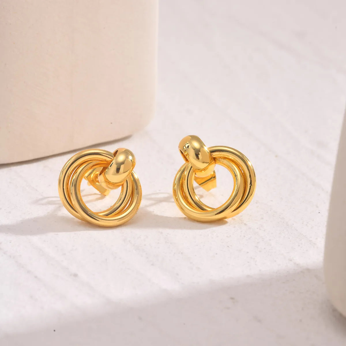 1 Pair Simple Style Double Ring Copper 18K Gold Plated Drop Earrings