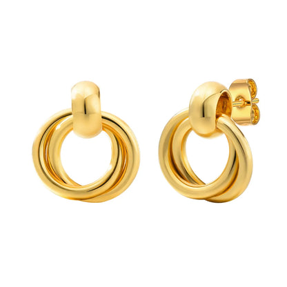 1 Pair Simple Style Double Ring Copper 18K Gold Plated Drop Earrings