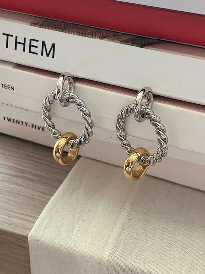 1 Pair Simple Style Double Ring Plating Sterling Silver Drop Earrings