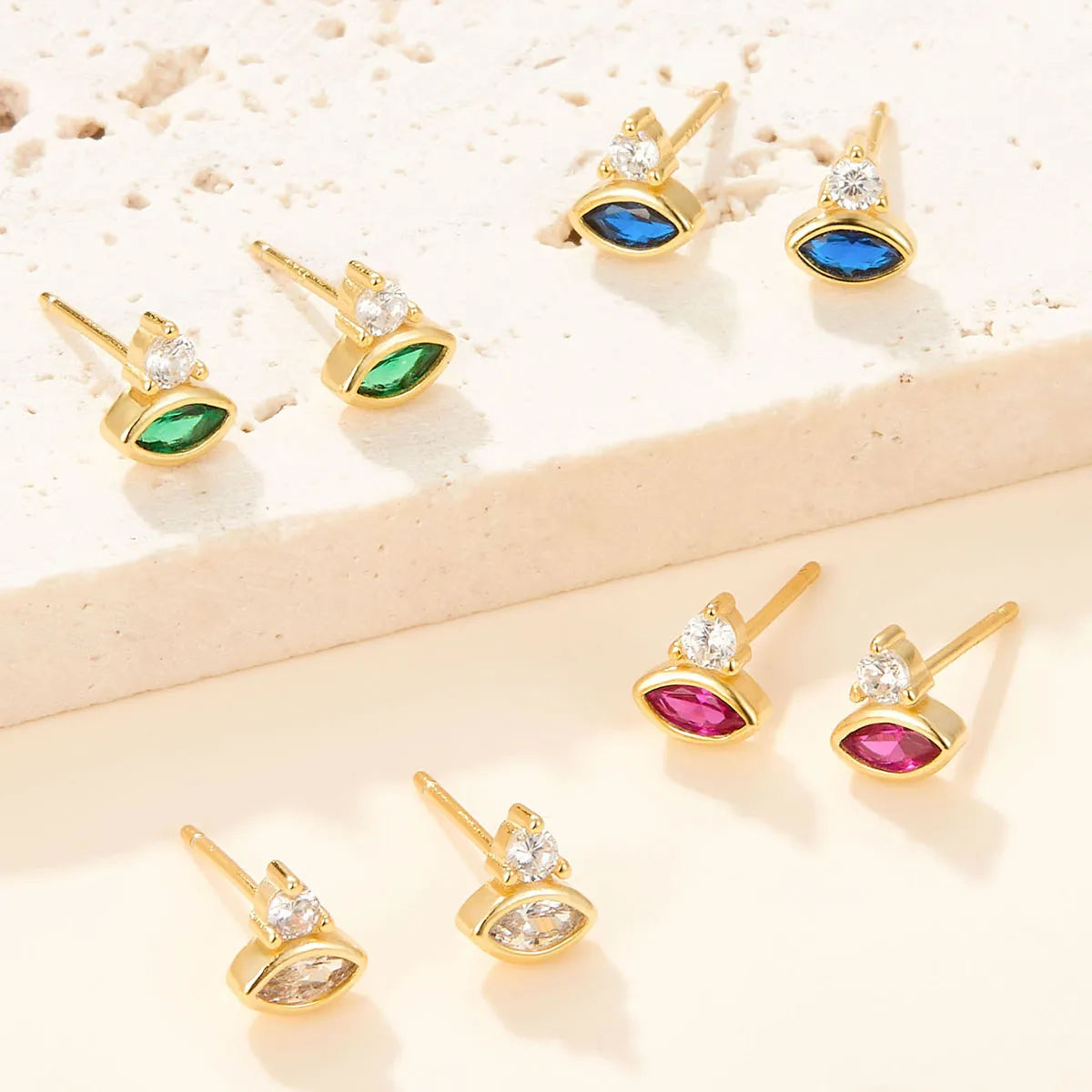 1 Pair Simple Style Eye Plating Inlay Sterling Silver Zircon 18k Gold Plated White Gold Plated Ear Studs