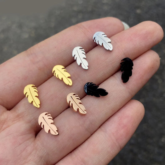 1 Pair Simple Style Feather Plating 201 Stainless Steel 18K Gold Plated Ear Studs