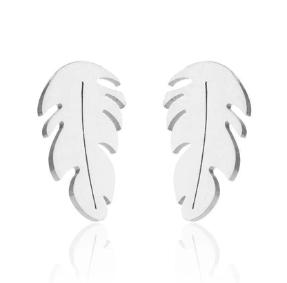 1 Pair Simple Style Feather Plating 201 Stainless Steel 18K Gold Plated Ear Studs