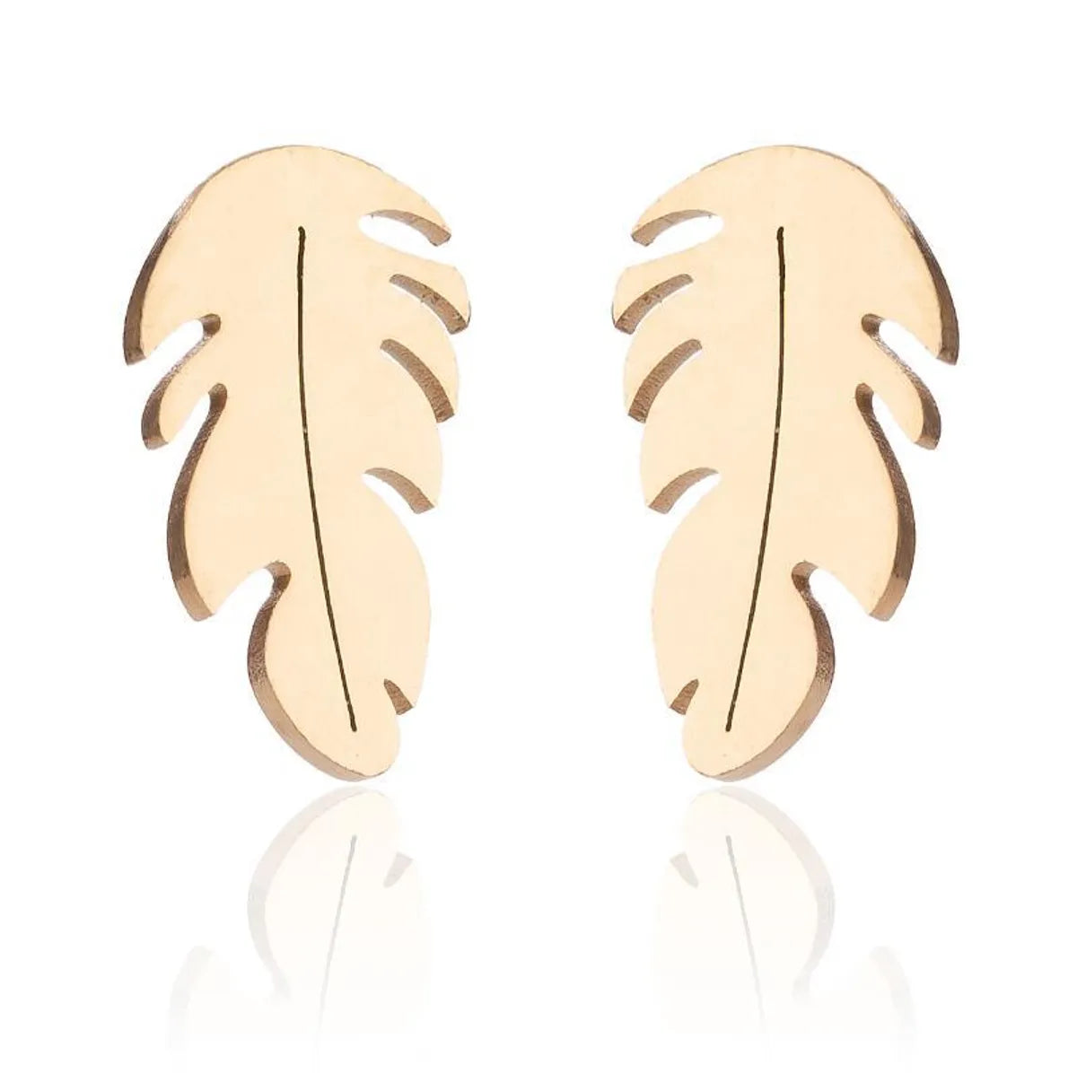 1 Pair Simple Style Feather Plating 201 Stainless Steel 18K Gold Plated Ear Studs