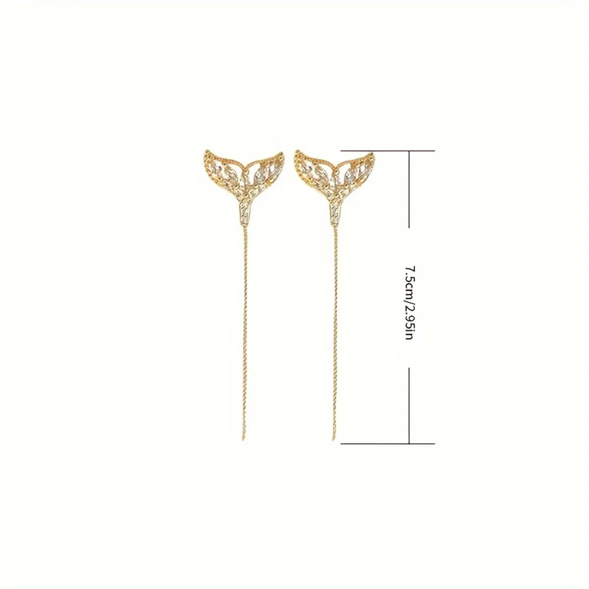 1 Pair Simple Style Fish Tail Plating Inlay Zinc Alloy Zircon Gold Plated Ear Line