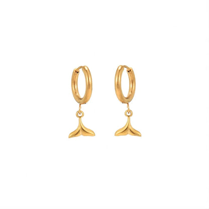 1 Pair Simple Style Fish Tail Polishing Plating Stainless Steel 18k Gold Plated Drop Earrings