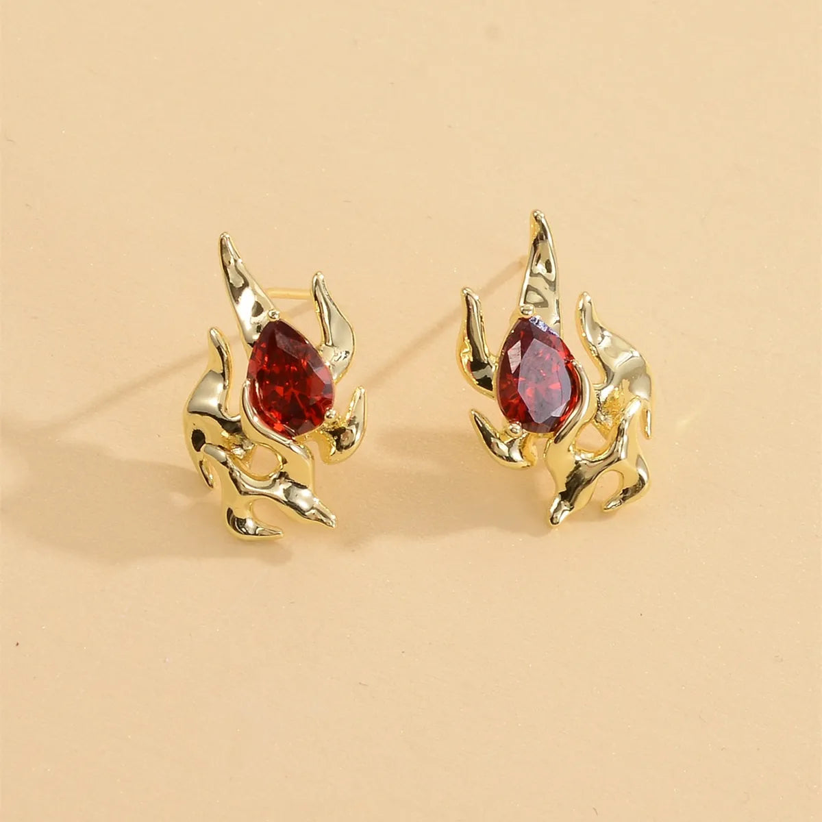 1 Pair Simple Style Flame Lotus Leaf HD-18918 Plating Inlay Copper Zircon Ear Studs