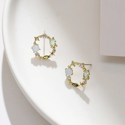 1 Pair Simple Style Flower Alloy Inlay Rhinestones Women's Earrings