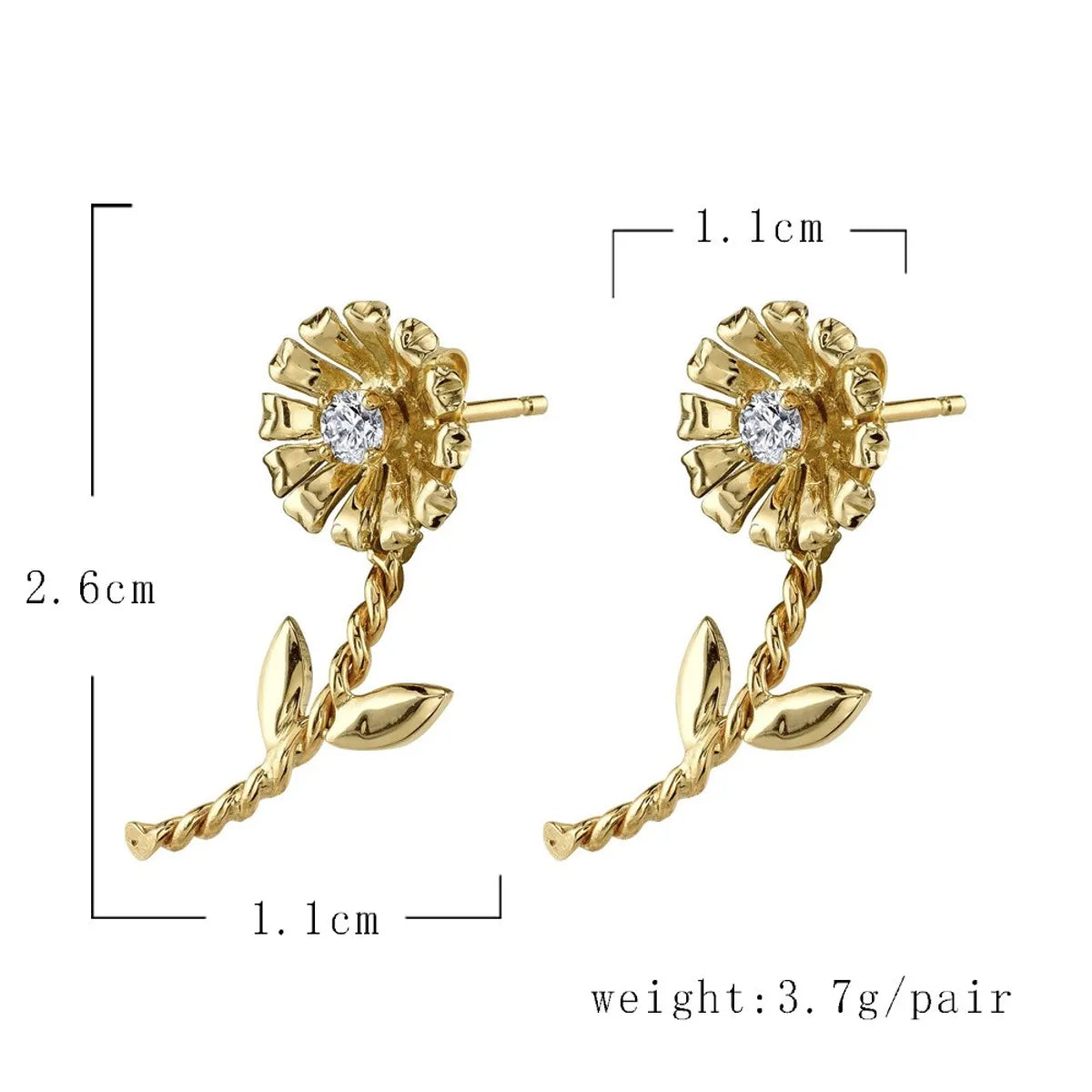 1 Pair Simple Style Flower Alloy Plating Inlay Rhinestones Women's Ear Studs