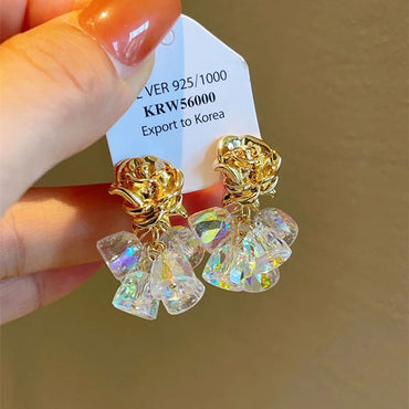 1 Pair Simple Style Flower Artificial Crystal Drop Earrings