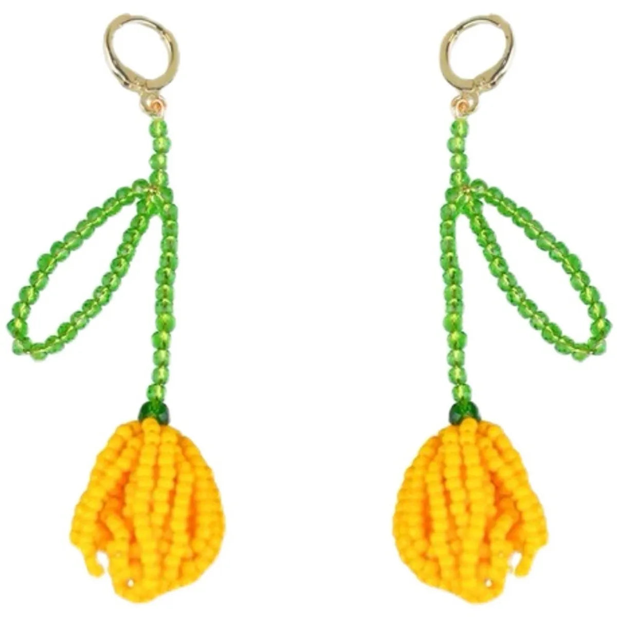 1 Pair Simple Style Flower Beaded Alloy Plastic Drop Earrings