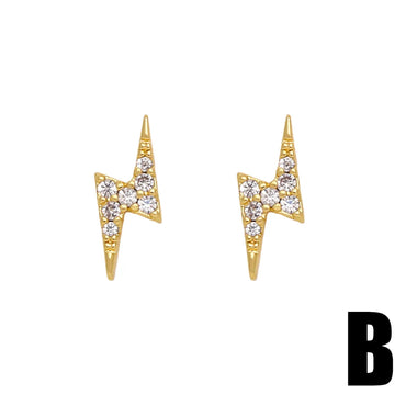 1 Pair Simple Style Flower Bee Lightning Plating Inlay Copper Zircon 18k Gold Plated Ear Studs