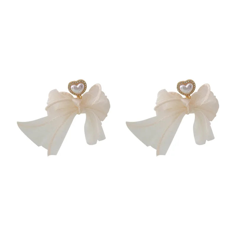 1 Pair Simple Style Flower Bow Knot Patchwork Alloy Drop Earrings