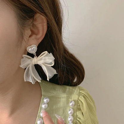 1 Pair Simple Style Flower Bow Knot Patchwork Alloy Drop Earrings