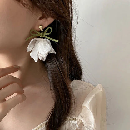 1 Pair Simple Style Flower Bow Knot Patchwork Alloy Drop Earrings