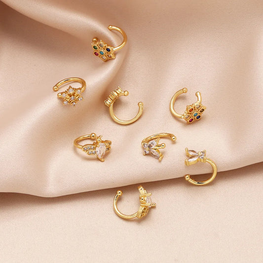 1 Pair Simple Style Flower Butterfly Snowflake Inlay Copper Zircon 18K Gold Plated Ear Cuffs