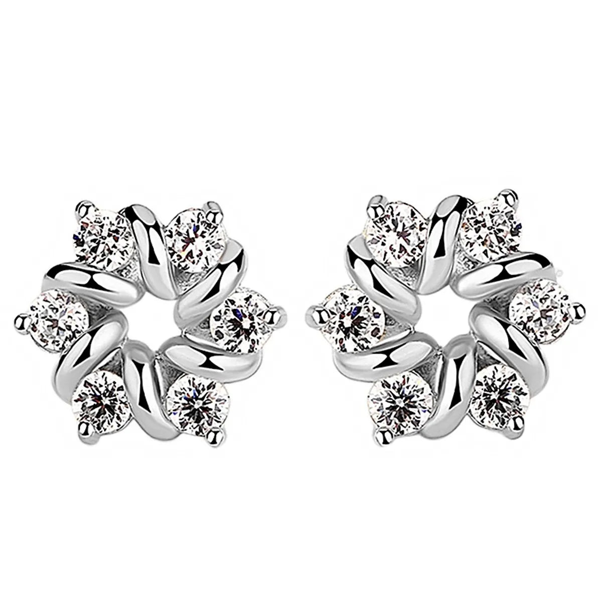 1 Pair Simple Style Flower Copper Plating Inlay Zircon Ear Studs