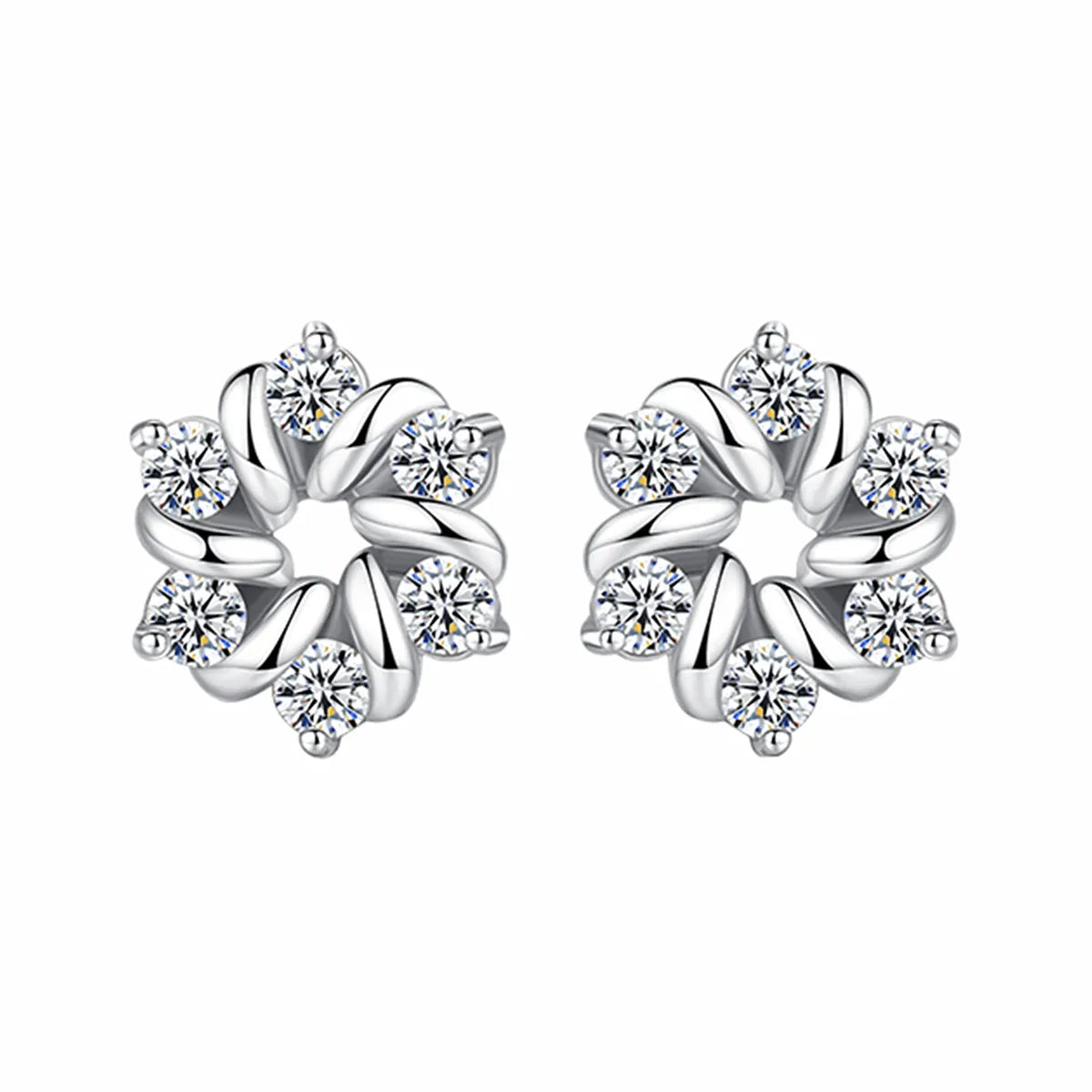 1 Pair Simple Style Flower Copper Plating Inlay Zircon Ear Studs