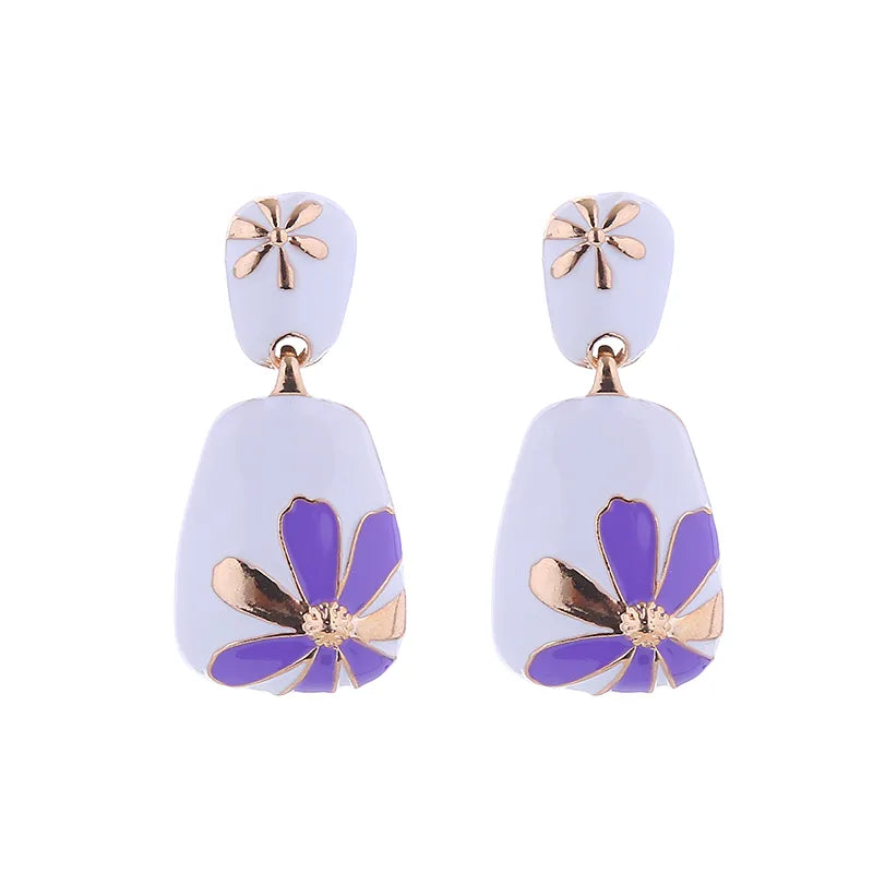 1 Pair Simple Style Flower Enamel Alloy Drop Earrings