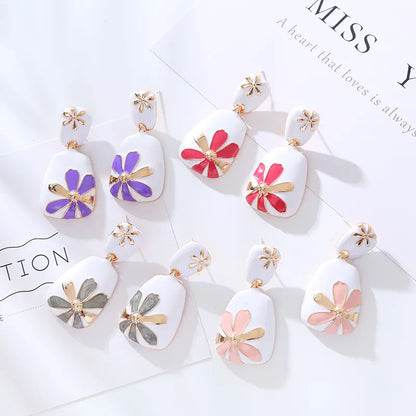 1 Pair Simple Style Flower Enamel Alloy Drop Earrings