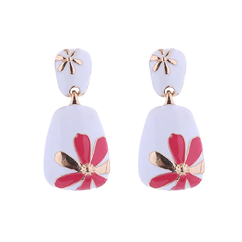 1 Pair Simple Style Flower Enamel Alloy Drop Earrings