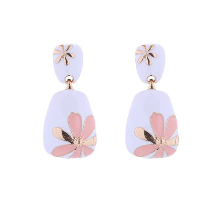 1 Pair Simple Style Flower Enamel Alloy Drop Earrings