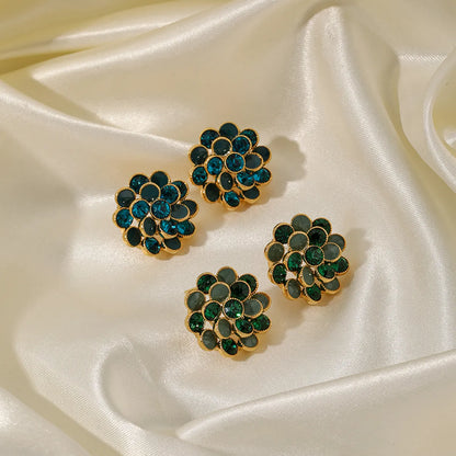 1 Pair Simple Style Flower Enamel Plating Hollow Out Copper Zircon 18k Gold Plated Ear Studs