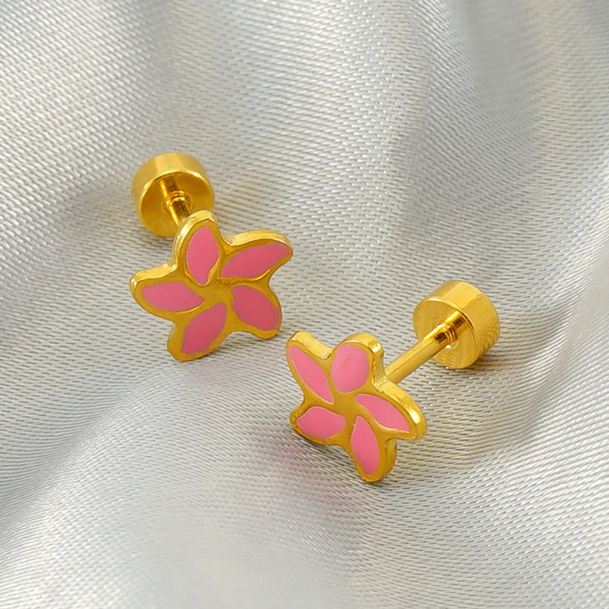 1 Pair Simple Style Flower Enamel Plating Stainless Steel Ear Studs