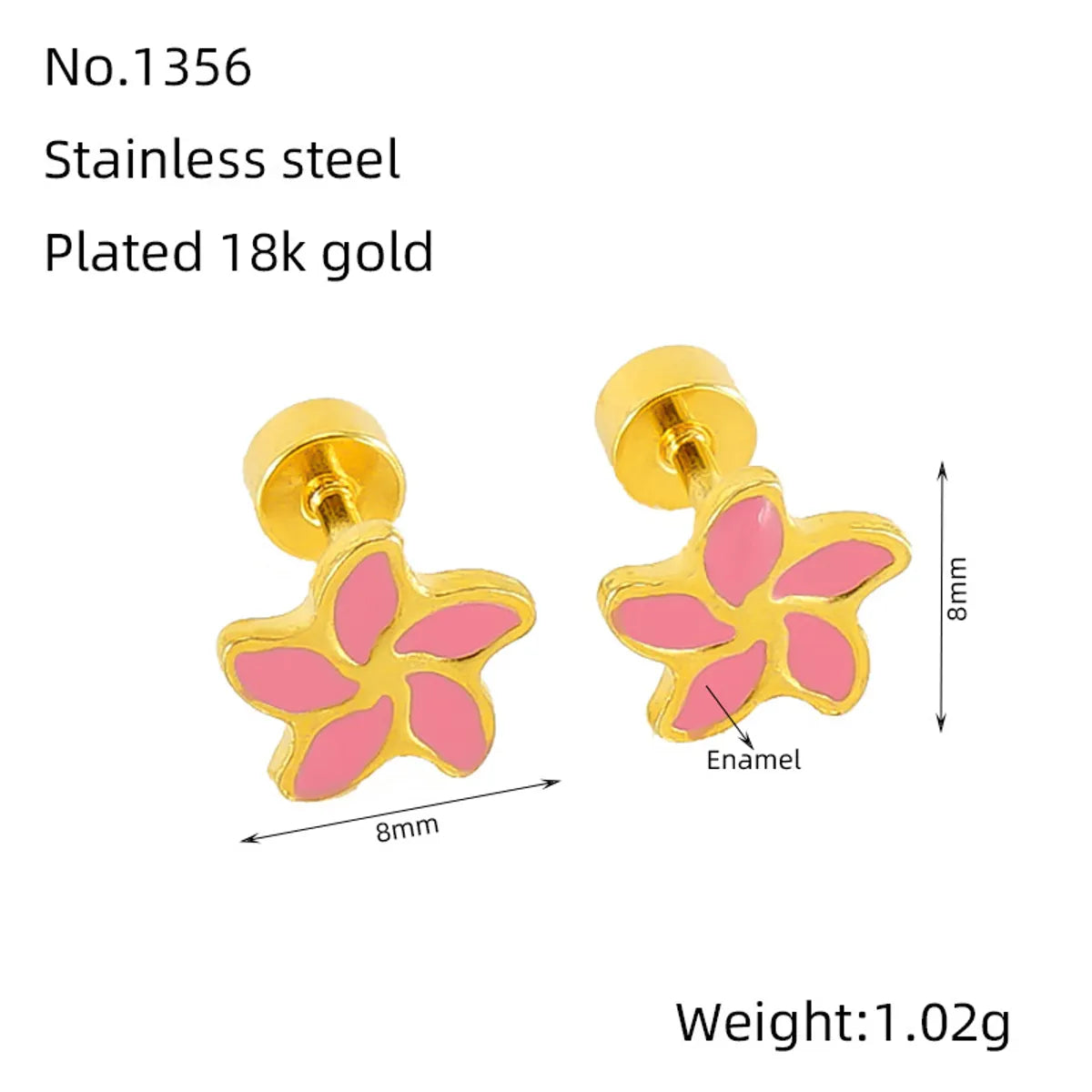 1 Pair Simple Style Flower Enamel Plating Stainless Steel Ear Studs