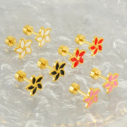 1 Pair Simple Style Flower Enamel Plating Stainless Steel Ear Studs