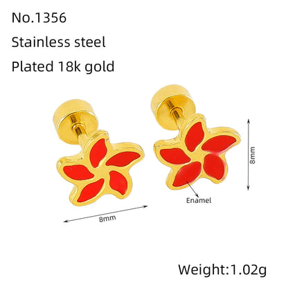 1 Pair Simple Style Flower Enamel Plating Stainless Steel Ear Studs