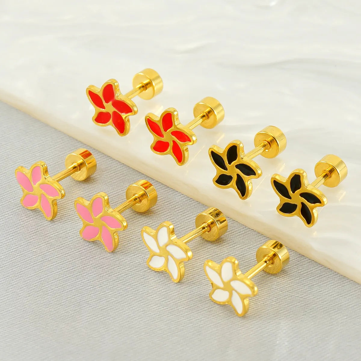 1 Pair Simple Style Flower Enamel Plating Stainless Steel Ear Studs