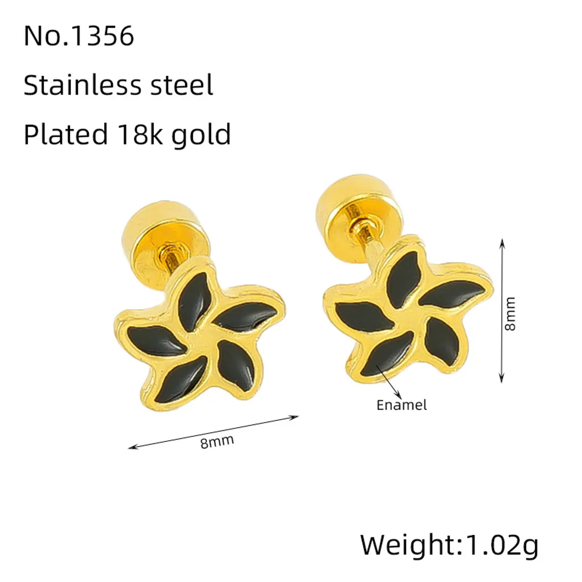 1 Pair Simple Style Flower Enamel Plating Stainless Steel Ear Studs