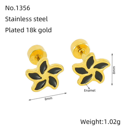 1 Pair Simple Style Flower Enamel Plating Stainless Steel Ear Studs