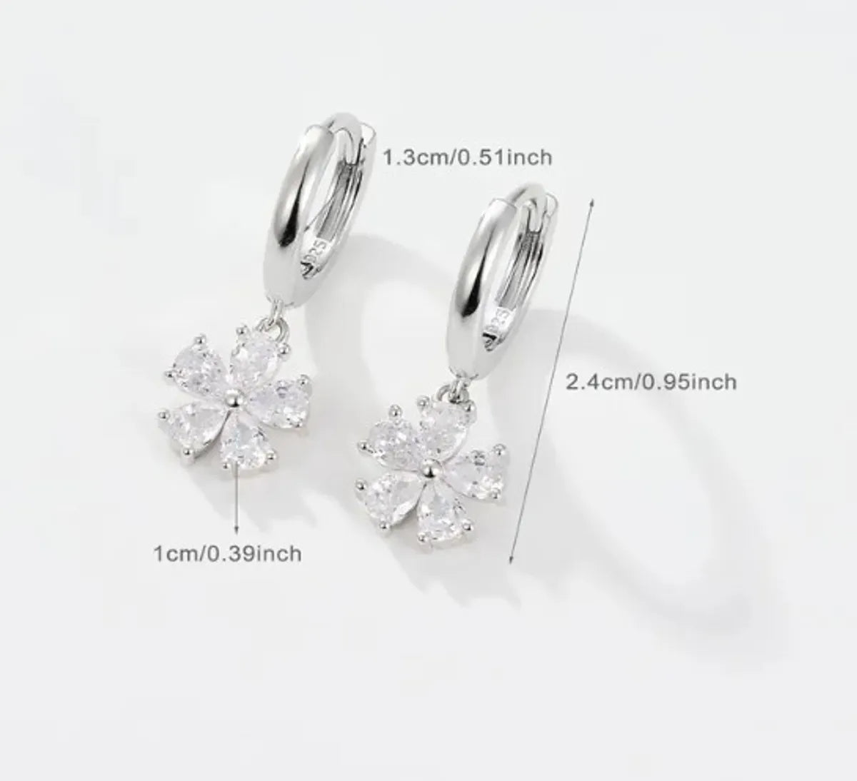 1 Pair Simple Style Flower Floral Plating Flowers Inlay Sterling Silver Zircon Drop Earrings