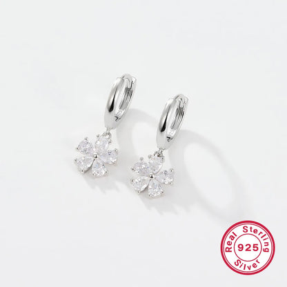 1 Pair Simple Style Flower Floral Plating Flowers Inlay Sterling Silver Zircon Drop Earrings