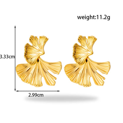 1 Pair Simple Style Flower Ginkgo Leaf Fish Tail Plating 304 Stainless Steel Ear Studs