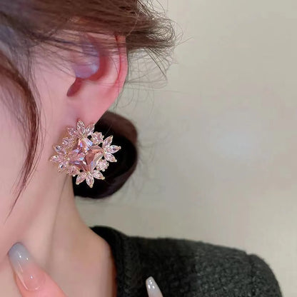 1 Pair Simple Style Flower Inlay Alloy Artificial Diamond Ear Studs