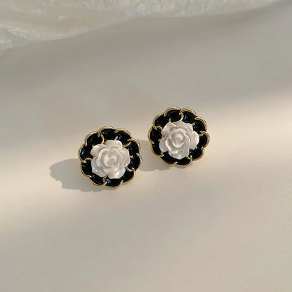 1 Pair Simple Style Flower Inlay Alloy Pearl Drop Earrings