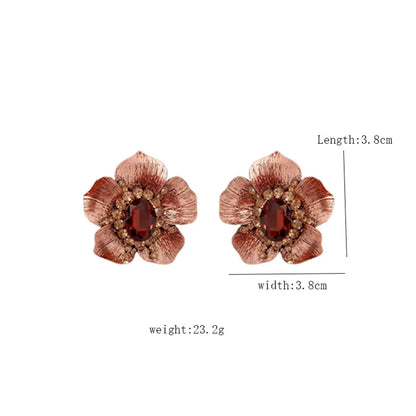 1 Pair Simple Style Flower Inlay Alloy Zircon Ear Studs