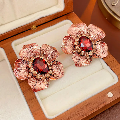 1 Pair Simple Style Flower Inlay Alloy Zircon Ear Studs