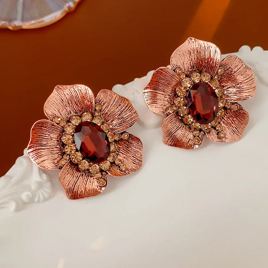 1 Pair Simple Style Flower Inlay Alloy Zircon Ear Studs