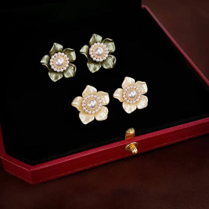 1 Pair Simple Style Flower Inlay Arylic Rhinestones Pearl Ear Studs