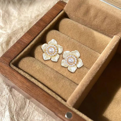 1 Pair Simple Style Flower Inlay Arylic Rhinestones Pearl Ear Studs