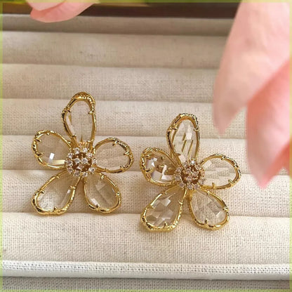 1 Pair Simple Style Flower Inlay Copper Zircon Ear Studs