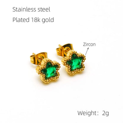 1 Pair Simple Style Flower Inlay Stainless Steel Zircon 18K Gold Plated Ear Studs